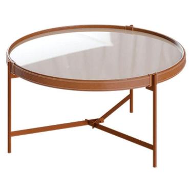 Imagem de Mesa De Centro Aqua Pequena Com Vidro Off White Cobre - Imcal