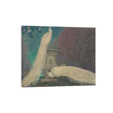 Imagem de Pintura famosa arte de parede - pavão branco 3 - impressão de imagem de animal em tela - pintura de arte para decoração de parede de sala de estar - pôster de reproduções 60 x 72 cm 24 x 28 polegadas
