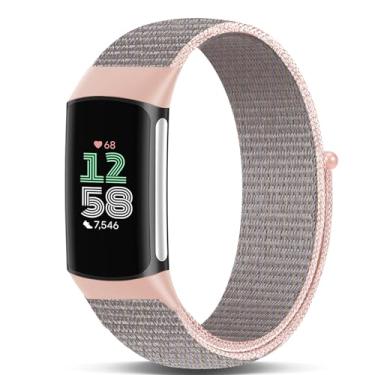 Imagem de Koazon Pulseira de relógio de nylon de gancho e laço compatível com Fitbit Charge 6/Charge 5, pulseira esportiva macia, leve, respirável e ajustável para Charge 6/5, acessório de rastreador de