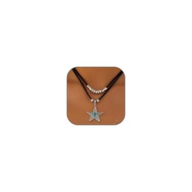 Imagem de IQPDYV Colar de cowgirl ocidental feminino em camadas turquesa estrela cowboy chapéu colar boho country concerto colar moderno joias ocidentais presentes, Large, Metal, Sem Pedra Preciosa