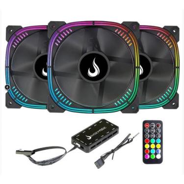 Imagem de Kit 3 Fans Gamer Rise Mode Aura Pro Black ARGB - RM-AUB-02-ARGB