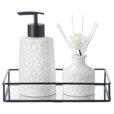 Imagem de Kit Banheiro Lavabo Bandeja Com Espelho Difusor Aromatizador