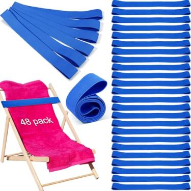 Imagem de Jexine 48 peças de faixas de toalha de praia clipes elásticos à prova de vento faixas de praia a granel leve elástico suporte de toalha de cadeira alça para cadeiras Cruise Essentials (azul)