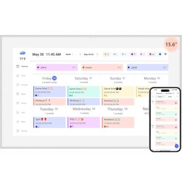 Imagem de Calendário digital de 39.6 cm, tela sensível ao toque, planejador de parede, IPS FHD, horários familiares inteligentes, tabela de tarefas, organizador de parede para casas com várias crianças – função