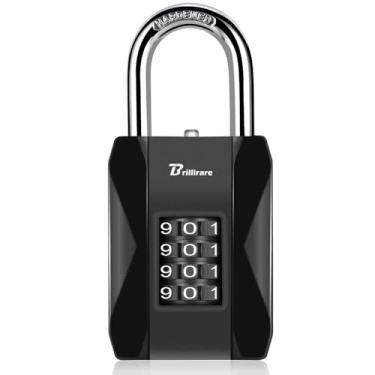 Imagem de Fechadura de combinação, cadeado de metal resistente de 4 dígitos, fechaduras de liga à prova de intempéries com manilha de aço endurecido longa, cadeados grandes de alta segurança para cercas de