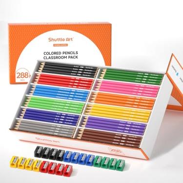 Imagem de Shuttle Art 288 lápis de cor a granel, 12 cores sortidas, lápis de cor pré-afiados para crianças com apontadores, material escolar a granel para professores e estudantes