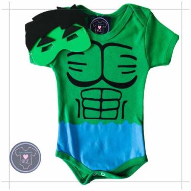 Imagem de Body Bebe Menino HERÓIS + Mascara - Temático Mesversário - R.L, Hulk, 