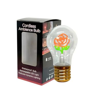 Imagem de Lâmpada de ambiente sem fio rosa de 4 cores, luminária de mesa LED de plástico, luz de humor recarregável por USB, pequena lâmpada noturna para quarto, mudança de cor que pode ser manivelada, presente