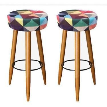 Imagem de Kit 02 Banqueta Alta Suede Triangulo Colorido Pés Palito - Decore.Com