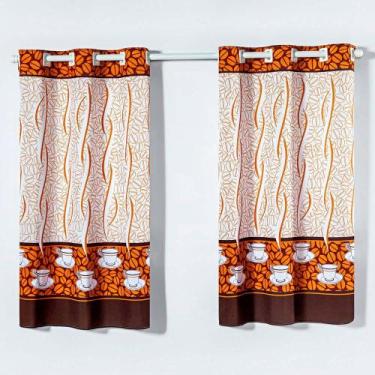 Imagem de Cortina Gourmet Varão Cozinha Tecido Oxford 2,00m X 1,30m - Xícara Caf