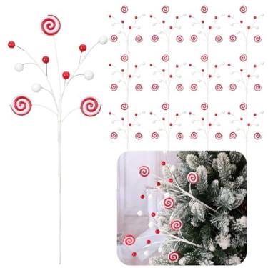 Imagem de Simgoing 12 Palhetas de bengala de árvore de Natal de 39 cm, sprays de pirulito de hortelã-pimenta vermelha e branca, ornamentos decorativos de Natal para enfeite de árvore de Natal, enchimento de