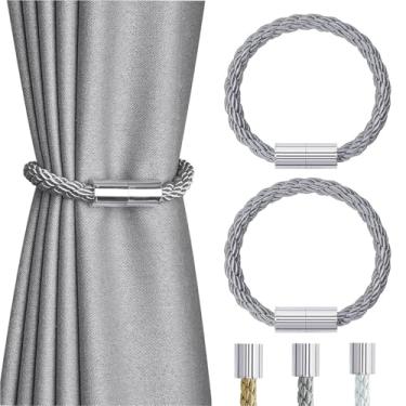 Imagem de LUMAI Kit 2 - Prendedor de Cortina Magnético com Ímã Forte, Corda Trançada e Acabamento Metálico Polido, Amarrador Decorativo para Cortinas Grossas ou Finas (Prata)