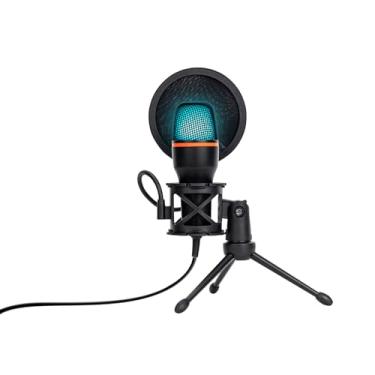 Imagem de Microfone Condensador RGB, Microfone de Mesa, Microfone Gamer – Com Cancelamento de Ruído, Plug-and-Play, Controle de Volume e Eco, com Tripé, Shock Mount e Pop Filter – Ideal para Gravação, Podcast