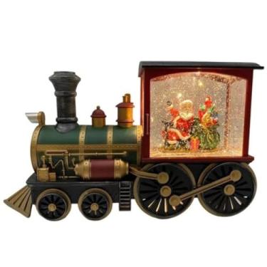 Imagem de Enfeite de Natal, Luminária de Trem Natalino Decorativo Musical, Globo de Neve com Papai Noel e Arvore de Natal, 30 cm, Resistente, Deoração de Mesa Natalina