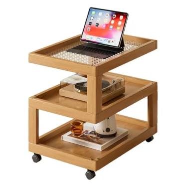 Imagem de lomysoali Mesa, mesa lateral de sofá, mesa de cabeceira para quarto, bancada giratória de 360º, prateleiras removíveis (cor nogueira, extra grande)