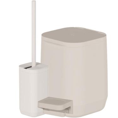Imagem de Kit Banheiro 3 Peças Bege Lixeira 6L Escova Sanitária de Pis