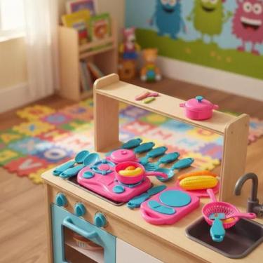 Imagem de Kit Brinquedo de Cozinha e Fogão com Legumes Infantil Crianças Present