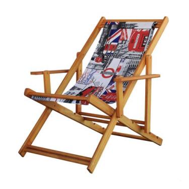 Imagem de Espreguiçadeira Preguiçosa Dobrável Envernizada Mel em Madeira Maciça 