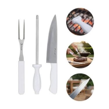 Imagem de Kit 3 Peças Para Churrasco Açougue Faca Garfo Chaira Inox - XPERT