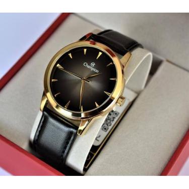Imagem de Relogio champion dourado masculino pulseira couro preta cn20828u