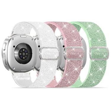 Imagem de 3 pulseiras de nylon compatíveis com Samsung Galaxy Watch 8 de 40 mm e 44 mm/8 Classic de 46 mm, pulseira esportiva macia e elegante para Galaxy Watch 8 Classic de 46 mm/8 40 mm e 44 mm