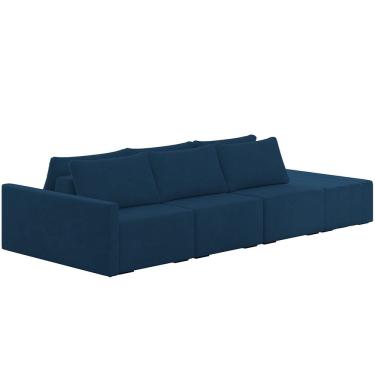 Imagem de Sofá Ilha Modular Para Sala 342cm com Puff Dublin K01 Veludo Azul Marinho - Lyam Decor