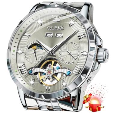Imagem de OLEVS Relógio Automático Masculino De Luxo Com Diamantes, Corda Automática, Esqueleto, Turbilhão, Aço Inoxidável, Relógios Originais Para Homens