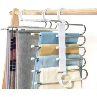 Imagem de Cabide Para Calças Roupas Dobrável 5 Espaços Plástico E Aço Inox