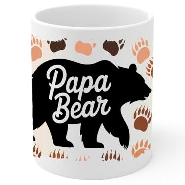 Imagem de Caneca de café de cerâmica Papa Bear 325 ml Presente Pai Papai - Caneca de chá e café com aderência confortável - Presente divertido exclusivo copo branco para escritório ou casa - Impressão vibrante