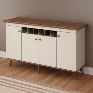 Imagem de Buffet Tuboarte Vegas 4 Portas 100% MDF com Adega e Pés Estilo Retrô, 