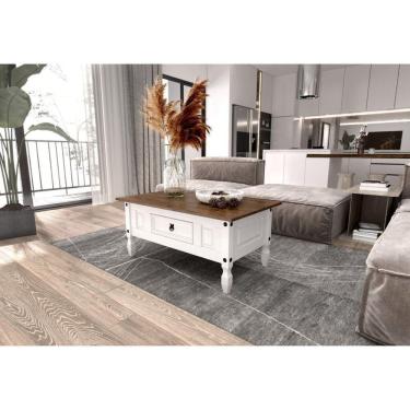 Imagem de Mesa de Centro Retangular com 1 Gaveta em Madeira Maciça Branco/Nogal