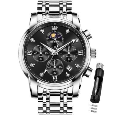Imagem de Relógio OLEVS Men Luxury Dress Moon Phase Chronograph Black