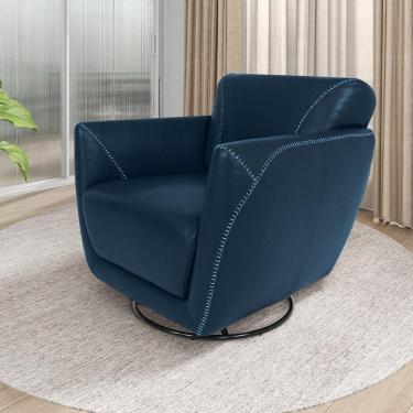 Imagem de Poltrona Decorativa Valentina Sala de Estar Giratória Couro Azul Marinho Brilho G40 - Gran Belo