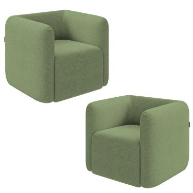 Imagem de Kit 2 Poltronas Decorativas Sala de Estar Trinidad Base Fixa Bouclê Verde Oliva G33 - Gran Belo