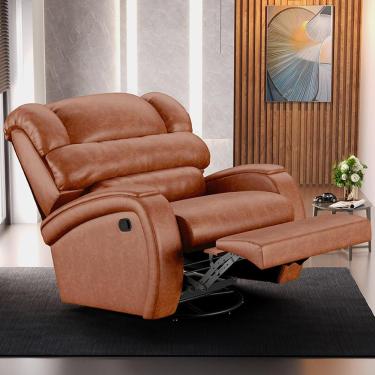 Imagem de Poltrona do Papai Sala de Cinema Reclinável Kylie Glider Manual Giratória Massagem USB PU Caramelo Brilho G23