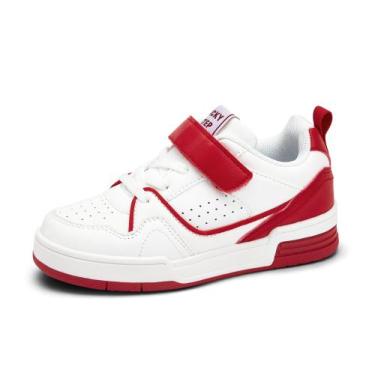 Imagem de Tênis infantil LUCKY STEP Slip On, confortável, casual, branco/vermelh