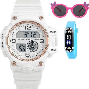 Imagem de Relogio Infantil Digital Rosa Led + Oculos Sol + Caixa Colar crianca menina presente