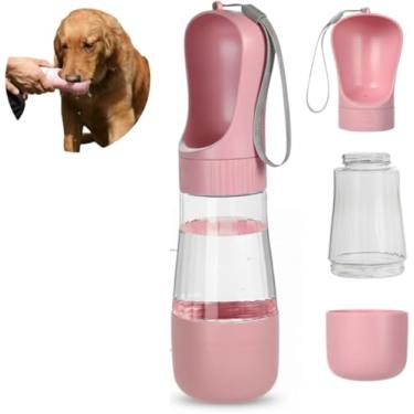 Imagem de Garrafa Pet Portátil 2 em 1 Garrafa de Agua Pet Bebedouro e Comedouro para Cachorro e Gato Anti-Vazamento Perfeita para Passeios Viagens e Caminhadas 320ml Água + 170ml Ração (Rosa)