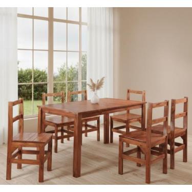 Imagem de Conjunto Sala de Jantar 1 Mesa Tampo Madeira Maciça Quadrado 6 Cadeira