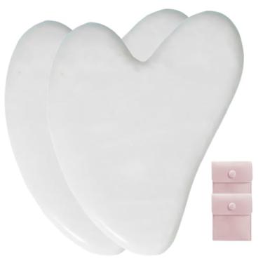 Imagem de 2 peças Gua Sha ferramentas faciais Guasha para rosto metal Gua Sha apertar a pele massagem Guasha ferramenta de beleza para olhos corporais massageador cuidados com a pele (branco)