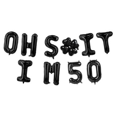 Imagem de Oh I'm 50! Balões de látex 40 cm preto hallo cinquenta torcidas para 50 anos decoração temática para homem mulher feliz 50º aniversário festa estúdio foto adereço bandeira decorações lembrancinhas