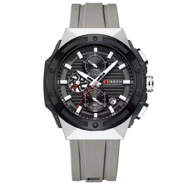 Imagem de Relógio De Pulso Em Silicone Clássico Casual Ponteiros Luminoso Mostrador Cronógrafo Cinza