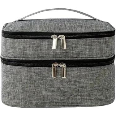 Imagem de Necessaire de Maquiagem Dois Andares Feminina – Bolsa Organizadora Viagem com Zíper Reforçado, Alça de Mão, Design Moderno e Espaço Duplo – Ideal para Cosméticos e Acessórios (Cinza)