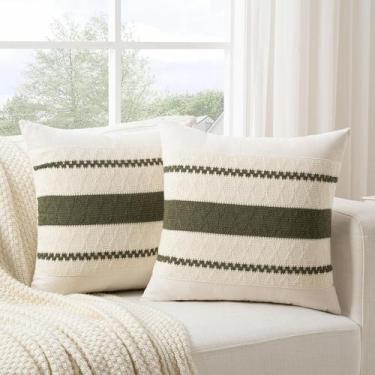 Imagem de Capa de almofada Fancy Homi Boho verde oliva de algodão 60x60cm