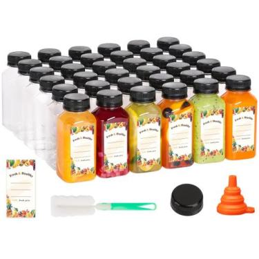 Imagem de Garrafas de suco de plástico Moretoes 8 onças (240 mL) com tampas x12