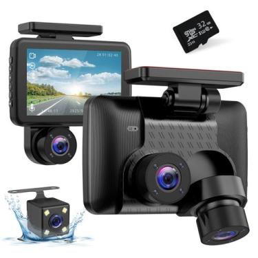 Imagem de Dash Cam CHENSIVE 3 canais 2K+1080P+1440P com cartão SD de 32GB