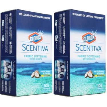 Imagem de Lençóis amaciantes de roupas Clorox Scentiva 210 Count Pacific Breeze