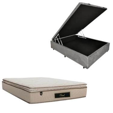 Imagem de Cama Box Baú Blindada com Colchão Cloud Molas Ensacadas C/Pillowtop 32cm (SUEDE CINZA, Casal)