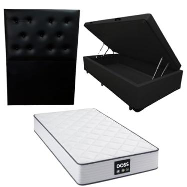 Imagem de Cama Box Baú Blindada com Colchão Doss Molas Ensacadas 30cm + Cabeceira Botonê (CORINO PRETO, Solteiro)