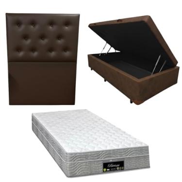 Imagem de Cama Box Baú Blindada com RivIera Molas Ensacadas 25cm de altura + Cabeceira Botonê (CORINO MARROM, Solteiro)